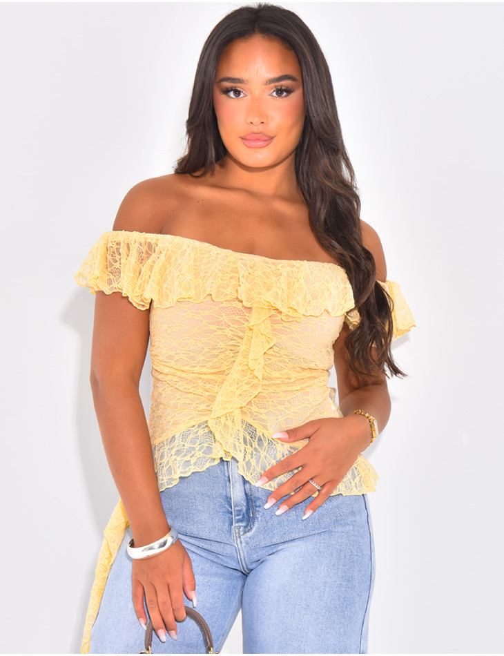 Asymmetrical lace top with ruffles