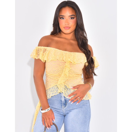 Asymmetrical lace top with ruffles