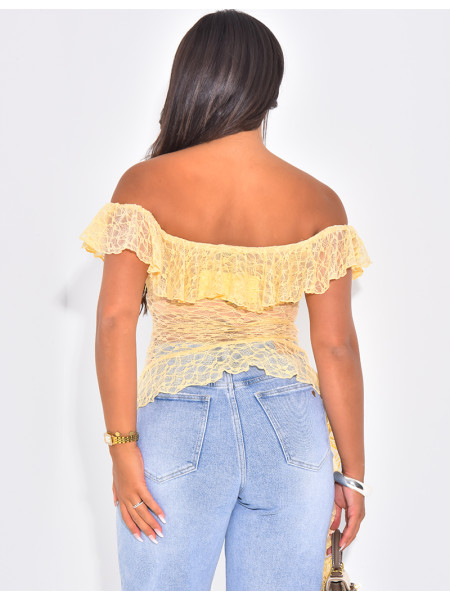 Asymmetrisches Spitzentop mit Rüschen