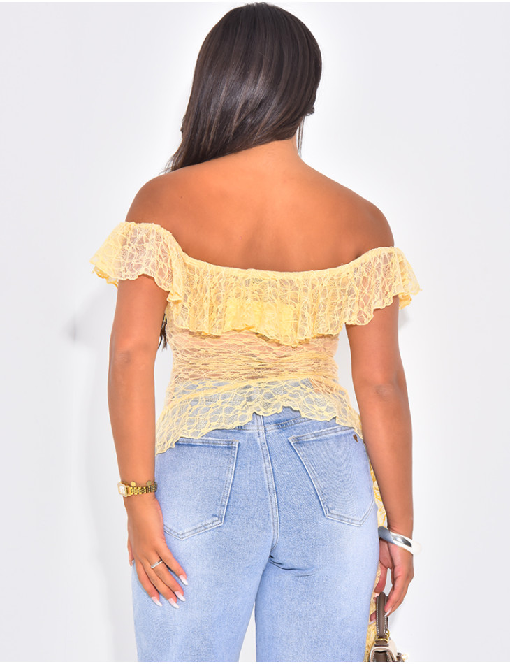 Asymmetrisches Spitzentop mit Rüschen