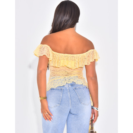 Asymmetrisches Spitzentop mit Rüschen