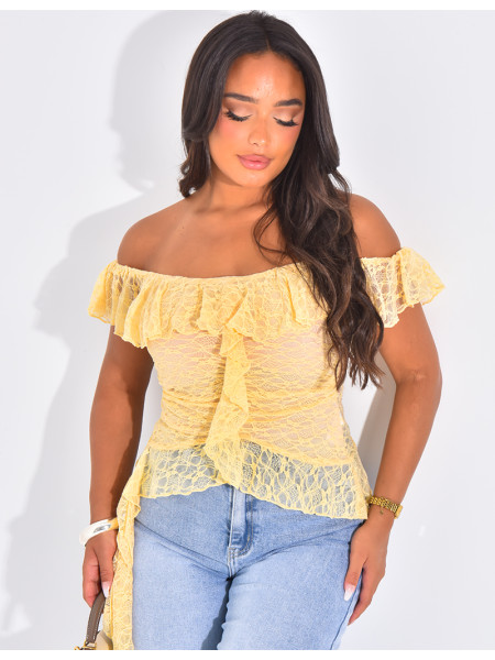 Asymmetrisches Spitzentop mit Rüschen