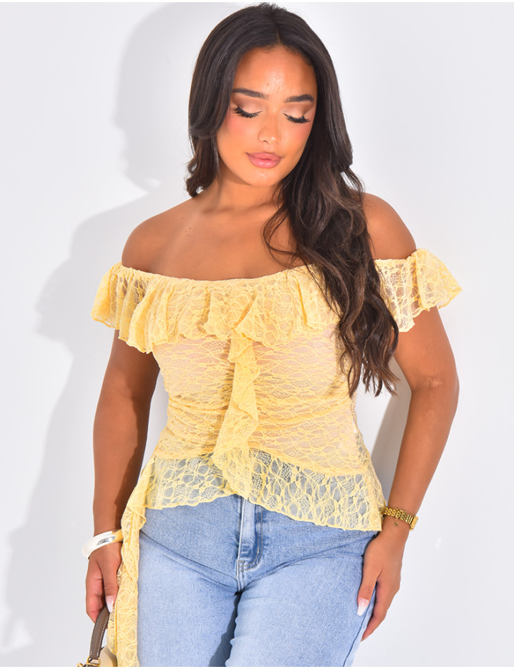 Asymmetrisches Spitzentop mit Rüschen