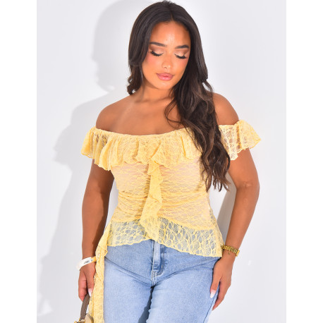 Asymmetrisches Spitzentop mit Rüschen