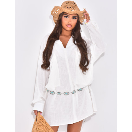 Tunique oversize col chemise en lin