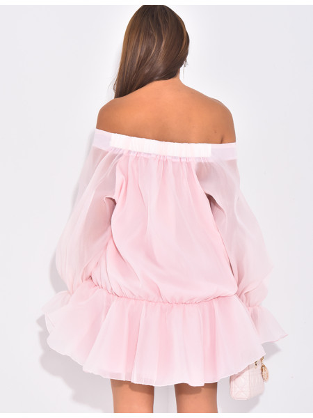 Chiffon lace-up blouse with ruffles