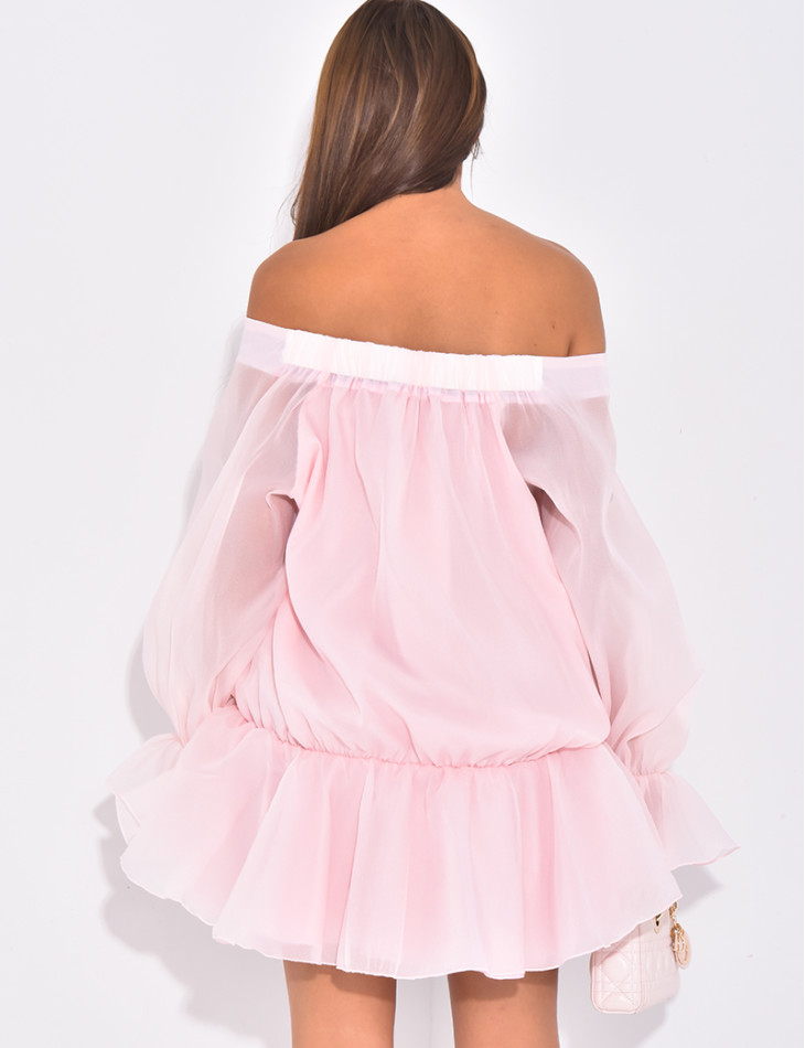 Chiffon lace-up blouse with ruffles