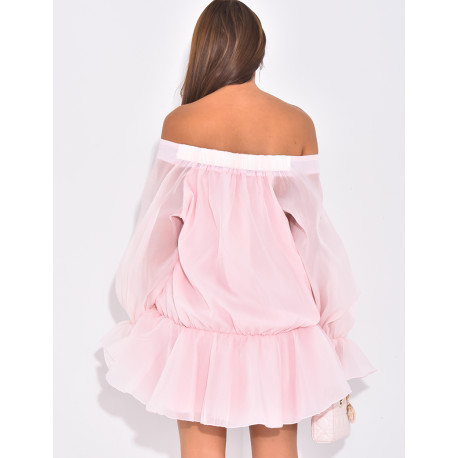 Chiffon lace-up blouse with ruffles