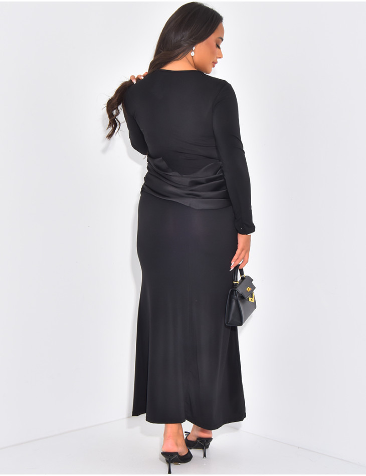 Figurbetontes Maxikleid mit Satin-Tailleneinsatz