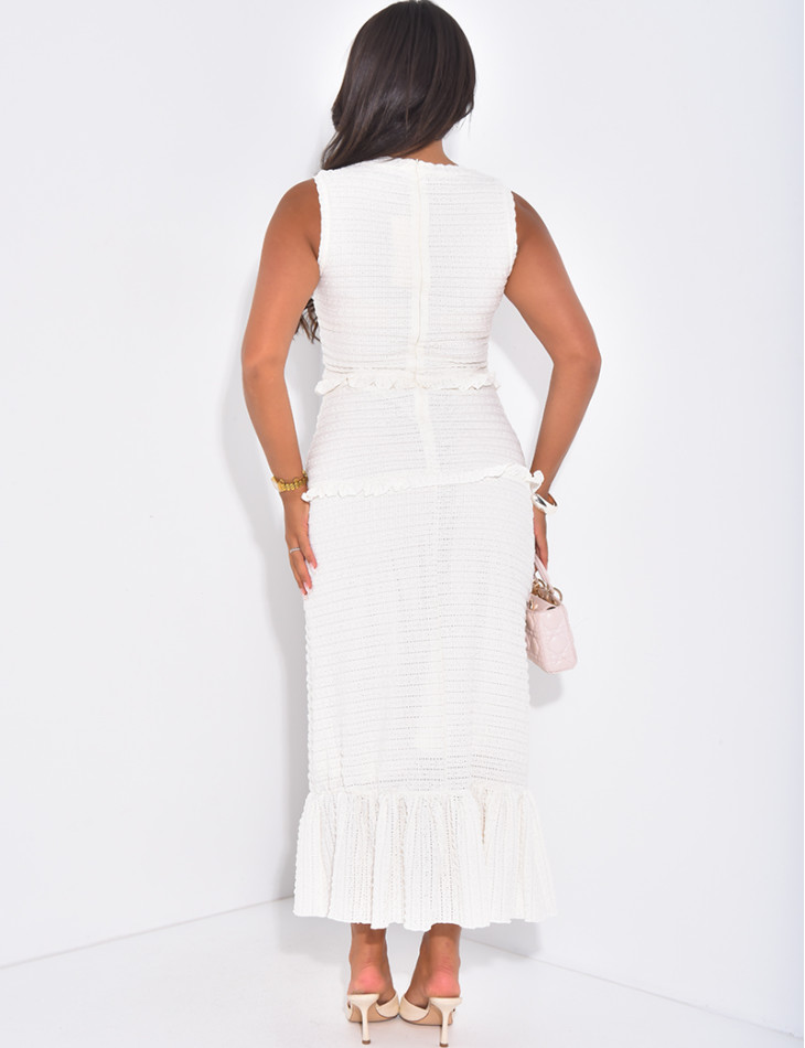 Robe longue texturée à volants