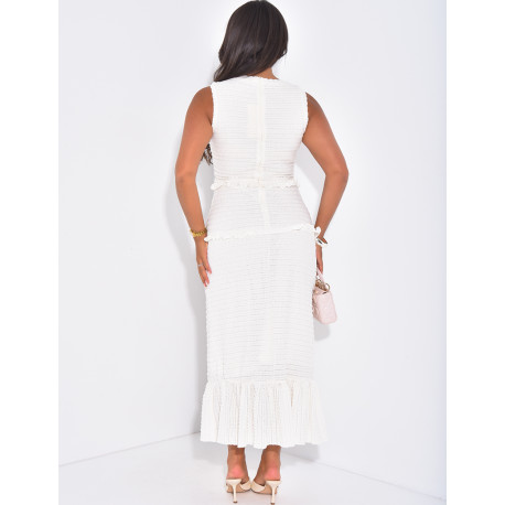 Robe longue texturée à volants