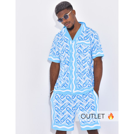 Ensemble short et chemise à motifs