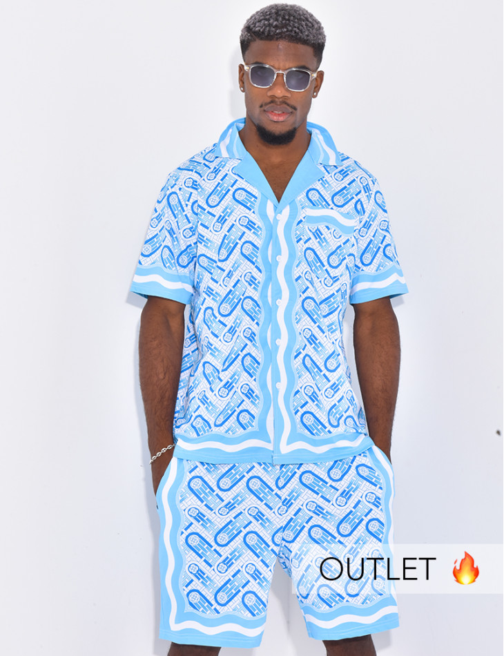 Ensemble short et chemise à motifs