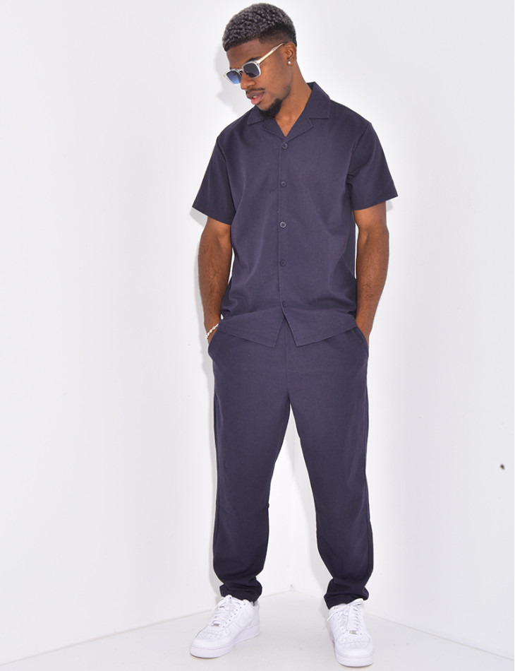 Ensemble pantalon et chemise effet chiné