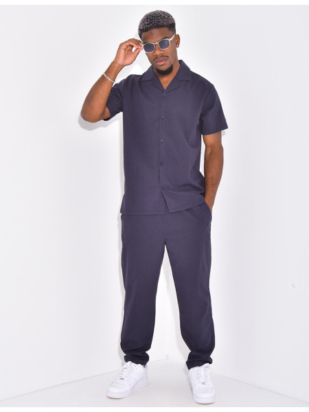 Ensemble pantalon et chemise effet chiné