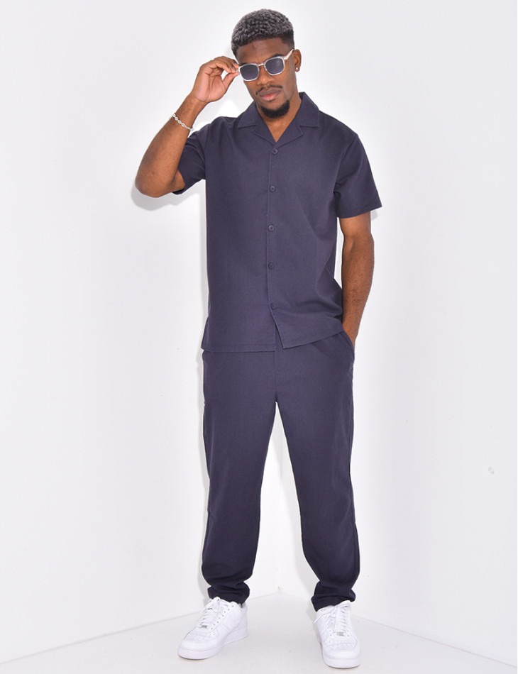 Ensemble pantalon et chemise effet chiné