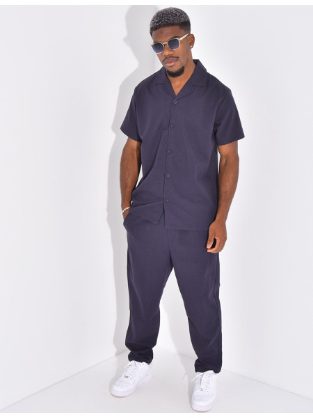 Ensemble pantalon et chemise effet chiné