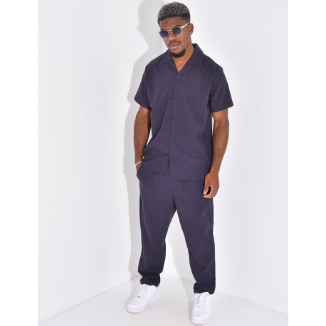 Ensemble pantalon et chemise effet chiné