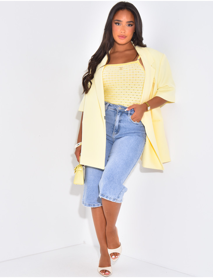 Bermuda stretchy en jeans taille haute