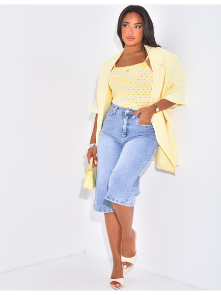 Bermuda stretchy en jeans taille haute