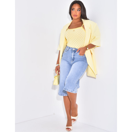 Stretch-Bermuda aus Jeans mit hoher Taille.