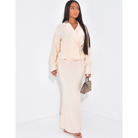 Set aus Wickelbluse zum Binden und langem Rock