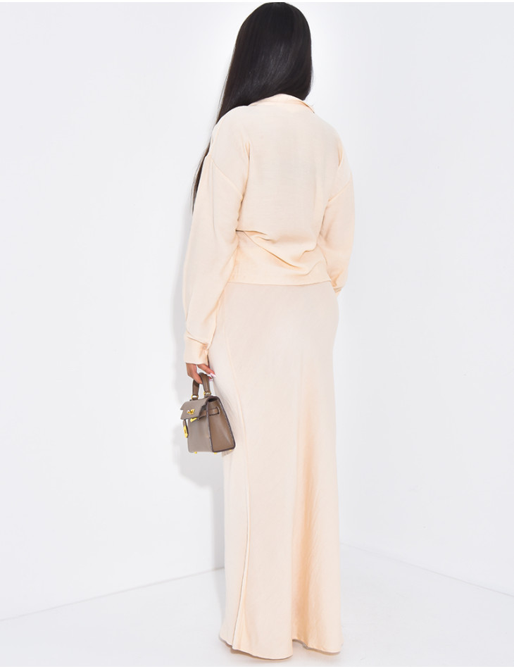 Set aus Wickelbluse zum Binden und langem Rock