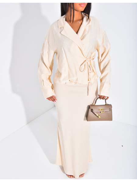 Set aus Wickelbluse zum Binden und langem Rock