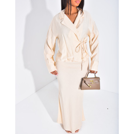 Set aus Wickelbluse zum Binden und langem Rock