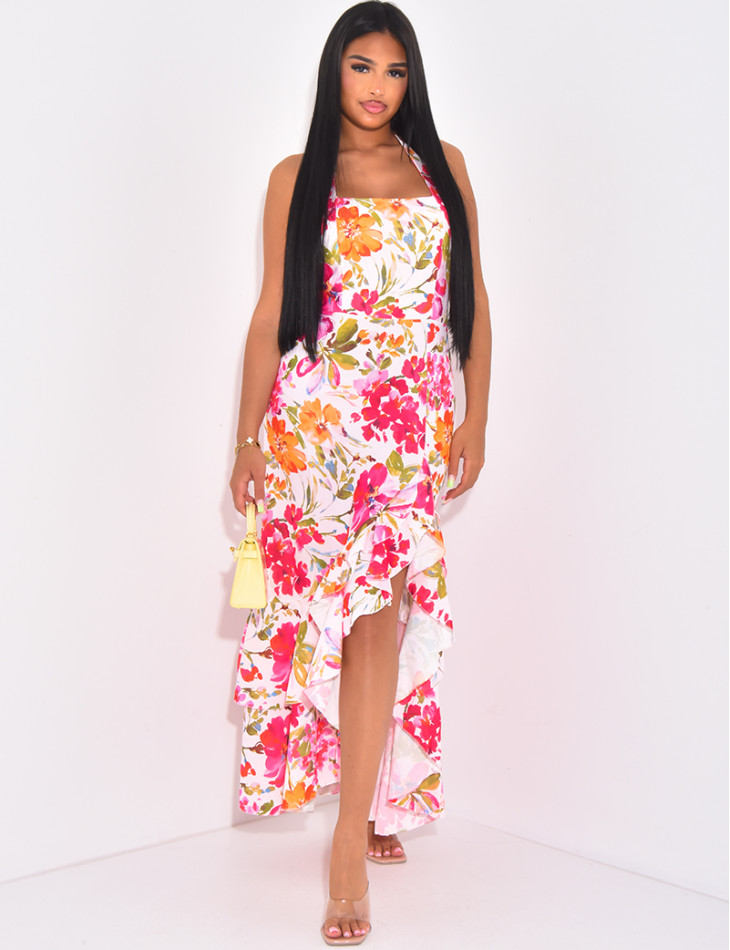 Floral halter maxi dress with slit