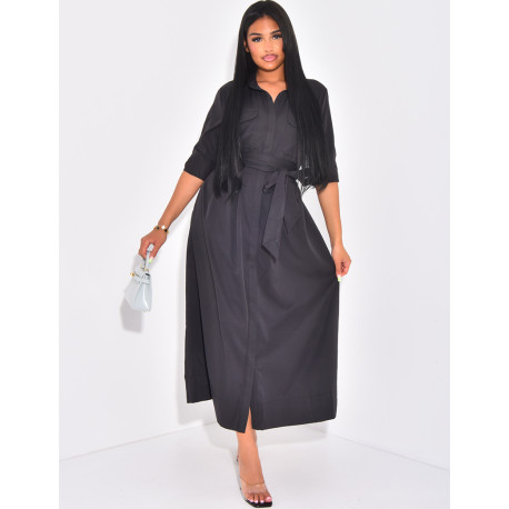 Long shirt dress with tie belt