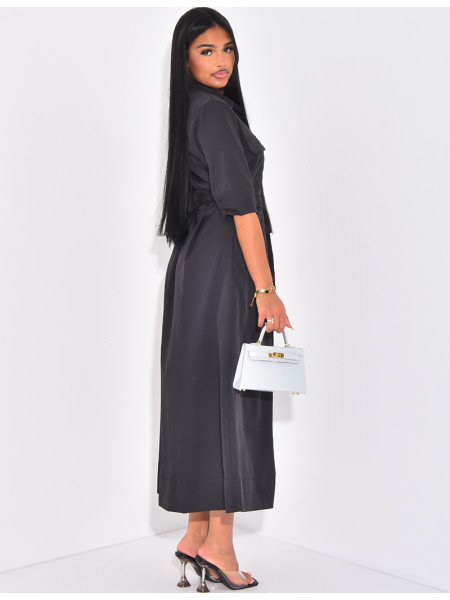 Long shirt dress with tie belt