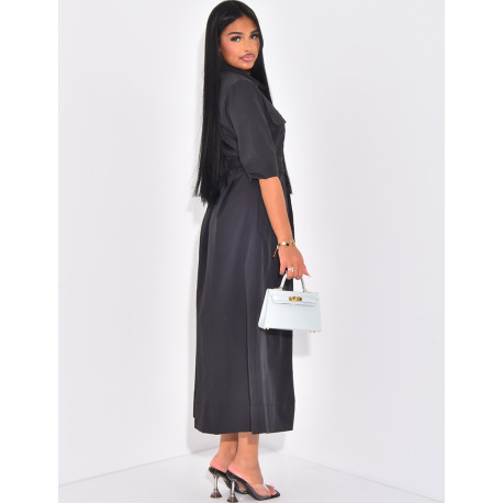 Long shirt dress with tie belt