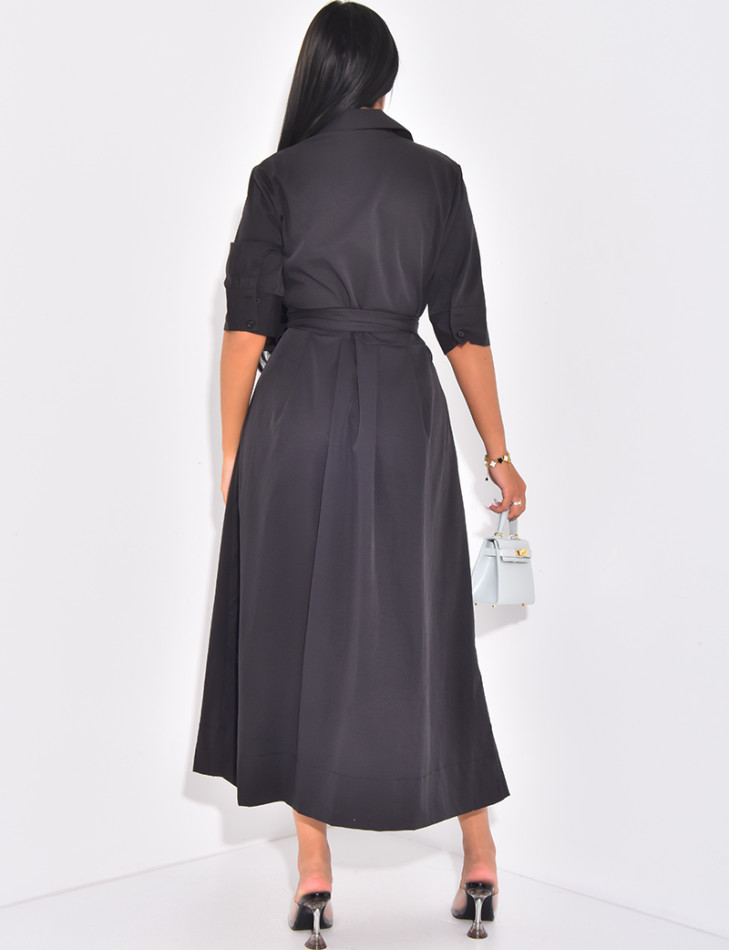 Long shirt dress with tie belt