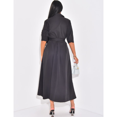 Long shirt dress with tie belt