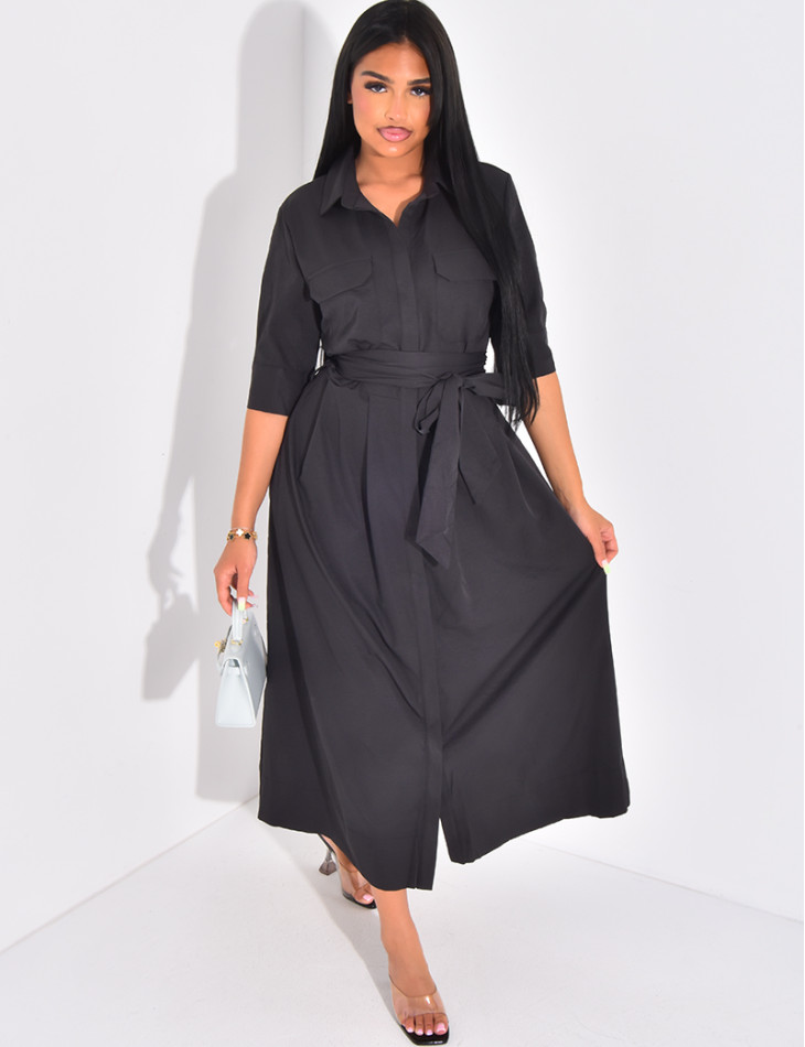 Robe chemise longue à ceinture à nouer