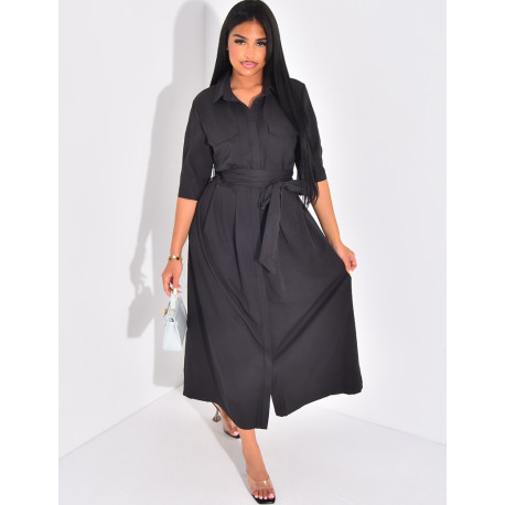 Robe chemise longue à ceinture à nouer