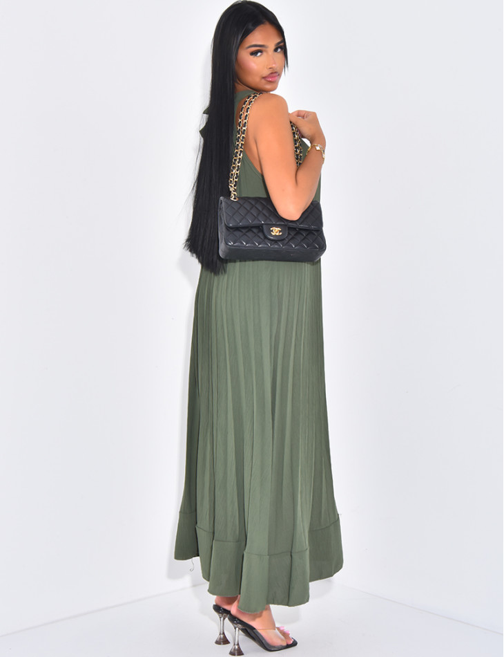 Ärmelloses Plisseekleid zum Binden an der Schulter