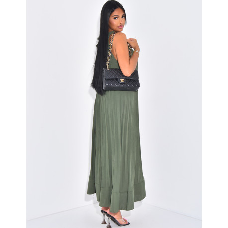 Ärmelloses Plisseekleid zum Binden an der Schulter