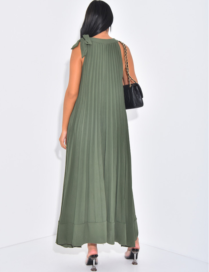 Ärmelloses Plisseekleid zum Binden an der Schulter