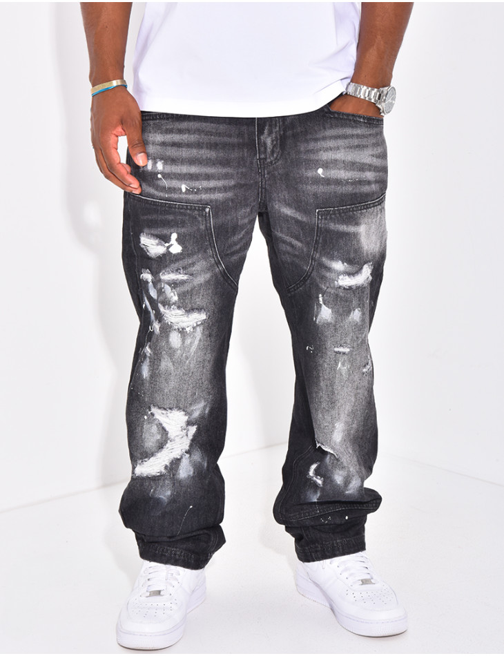 Jeans destroy avec tâches de peintures
