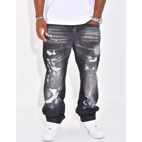 Jeans destroy avec tâches de peintures