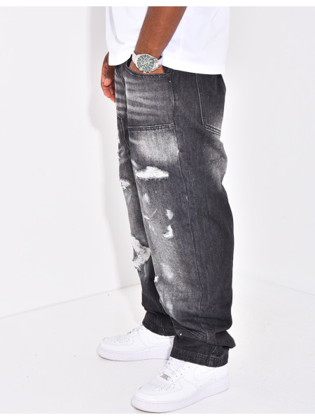 Jeans destroy avec tâches de peintures