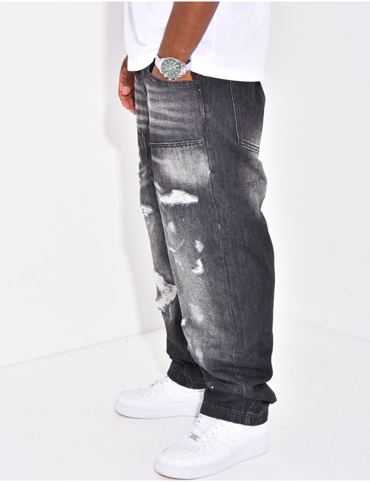 Jeans destroy avec tâches de peintures