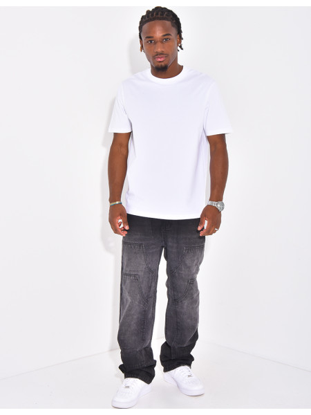 Jeans délavé à empiècements contrastants