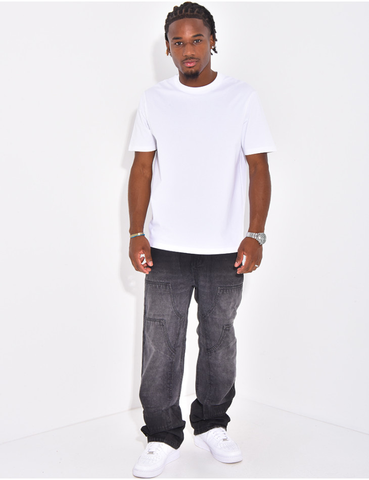 Jeans délavé à empiècements contrastants