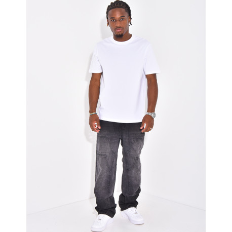 Jeans délavé à empiècements contrastants