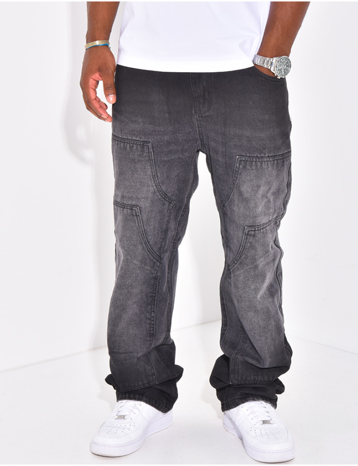 Jeans délavé à empiècements contrastants