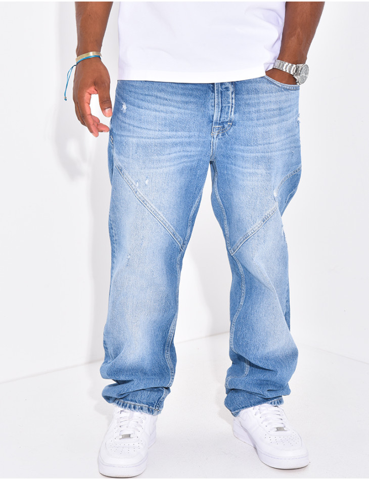 Jeans destroy à coutures contrastantes