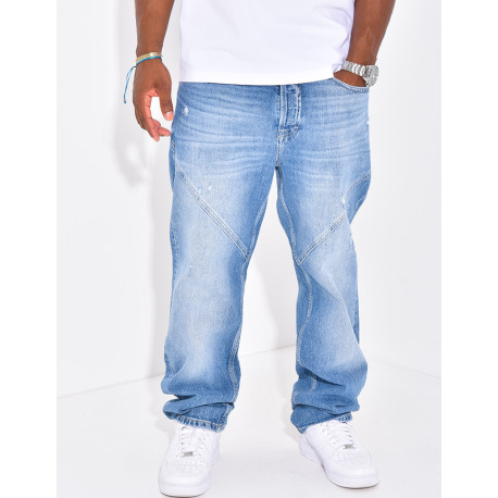 Jeans destroy à coutures contrastantes
